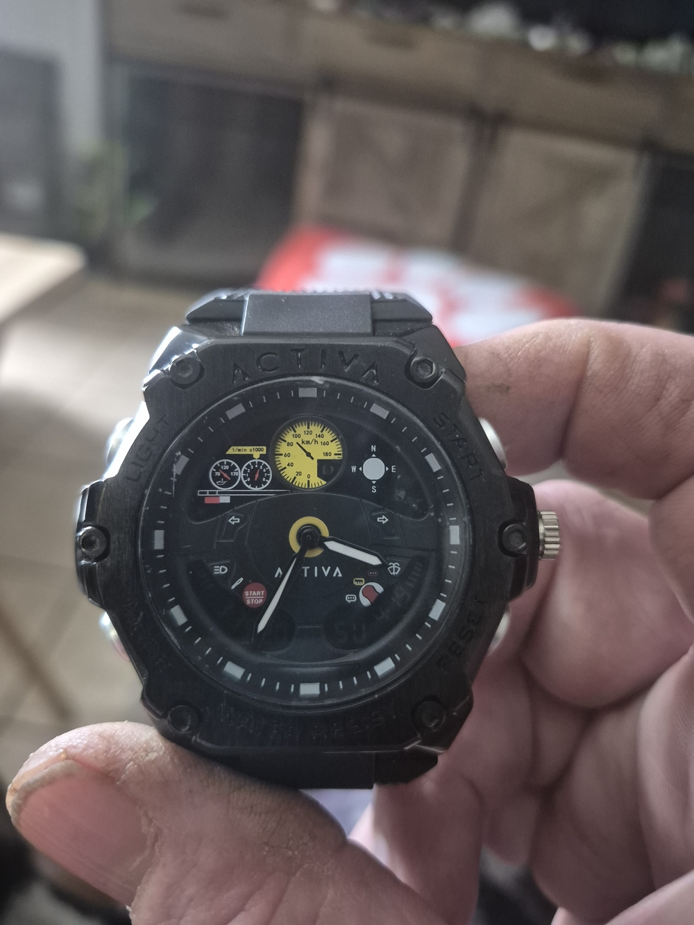 Activa Black Sport Watch with Yellow Accents